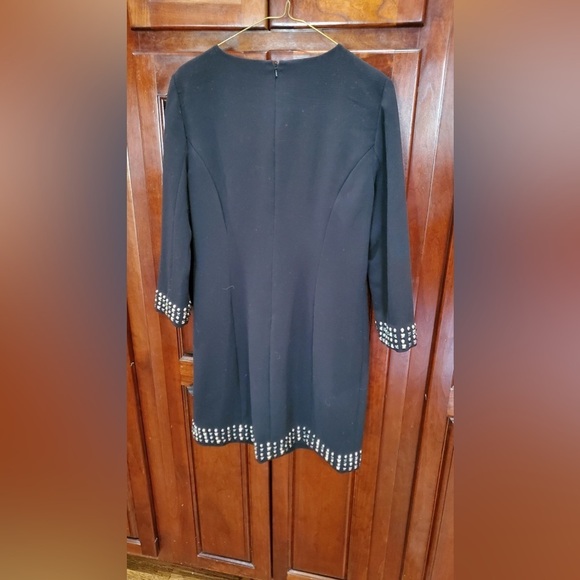 NWOT Michal Kors black long sleeve dress with silver & pewter studded trim Sz 10 - Picture 3 of 8